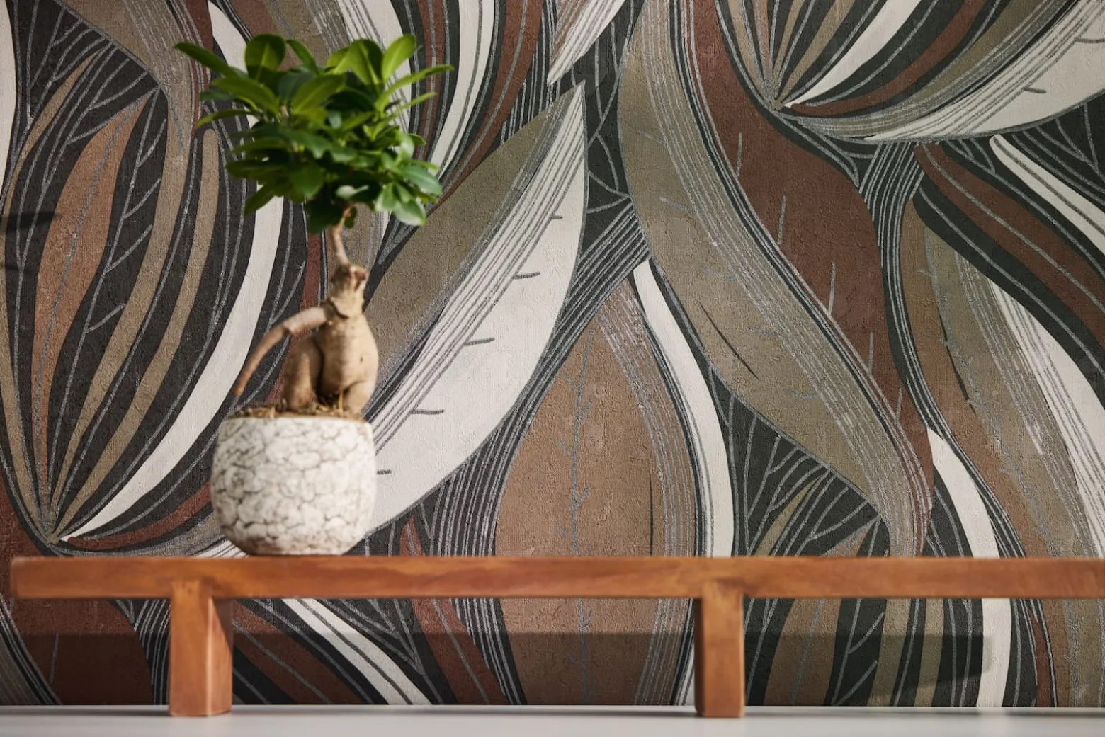 Vliestapete Blätter Grafisch Braun Grau Metallic 78655-3