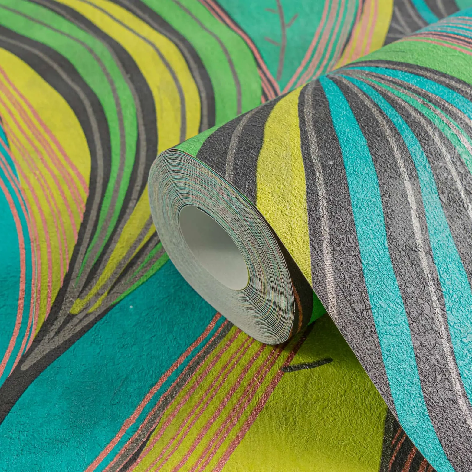 Vliestapete Blätter Grafisch Grün Kupfer Metallic 78655-1