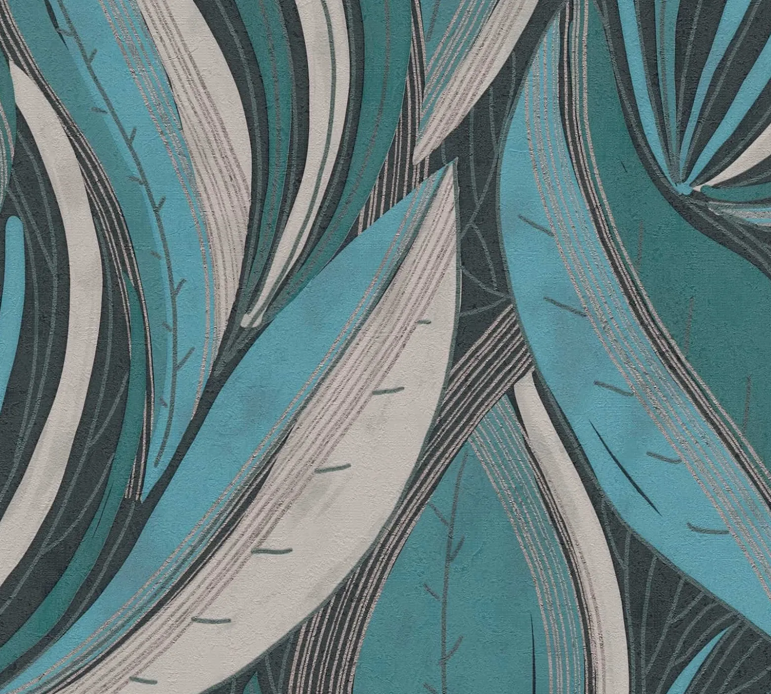 Vliestapete Blätter Grafisch Blau Silber Metallic 78655-2