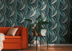 Vliestapete Blätter Grafisch Blau Silber Metallic 78655-2