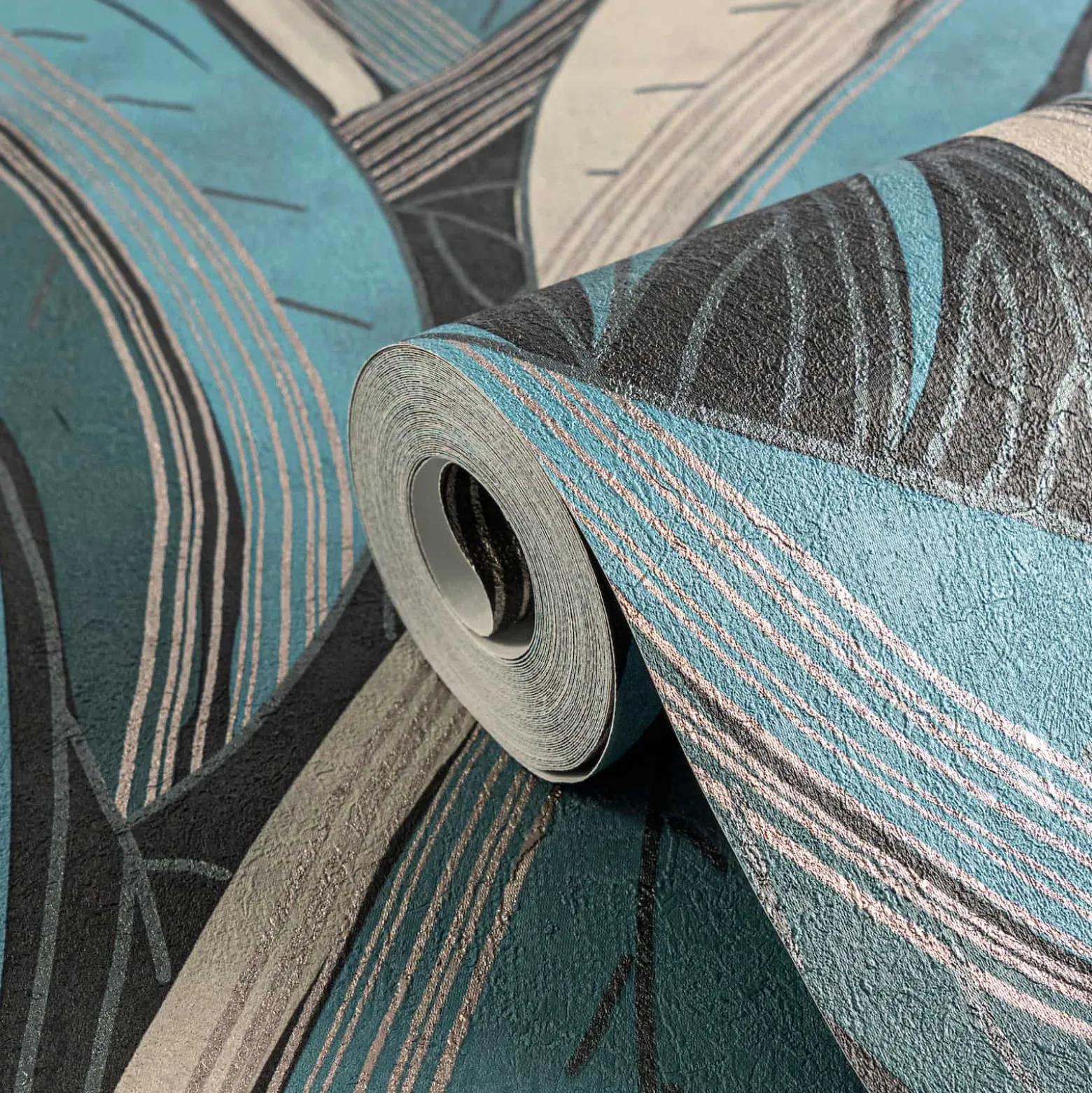 Vliestapete Blätter Grafisch Blau Silber Metallic 78655-2