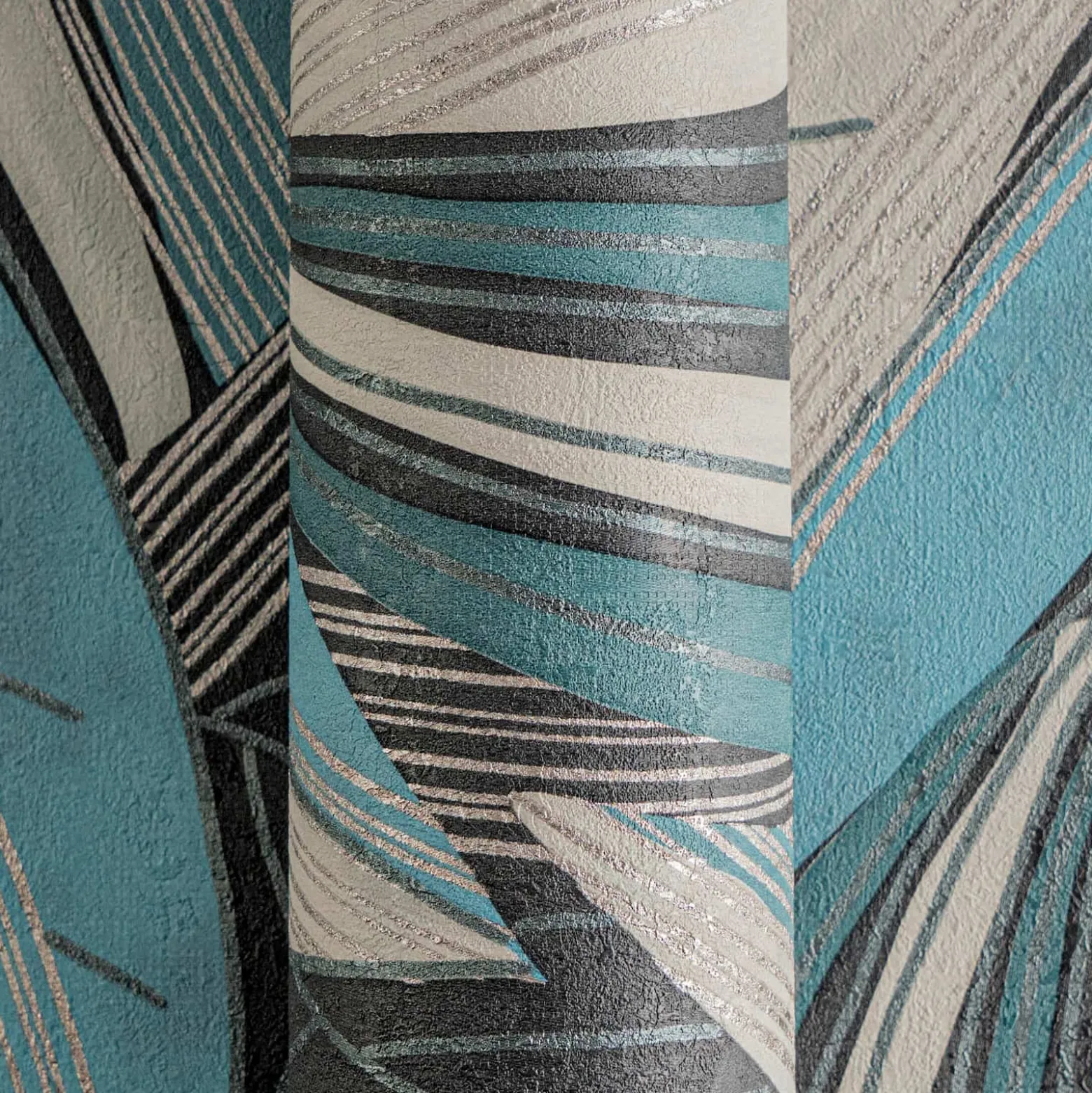 Vliestapete Blätter Grafisch Blau Silber Metallic 78655-2