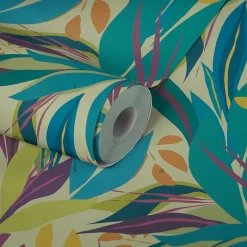 Vliestapete Blätter Grafisch Grün Blau 78209-2