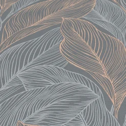 Vliestapete Blätter Grau Kupfer Metallic 10282-10