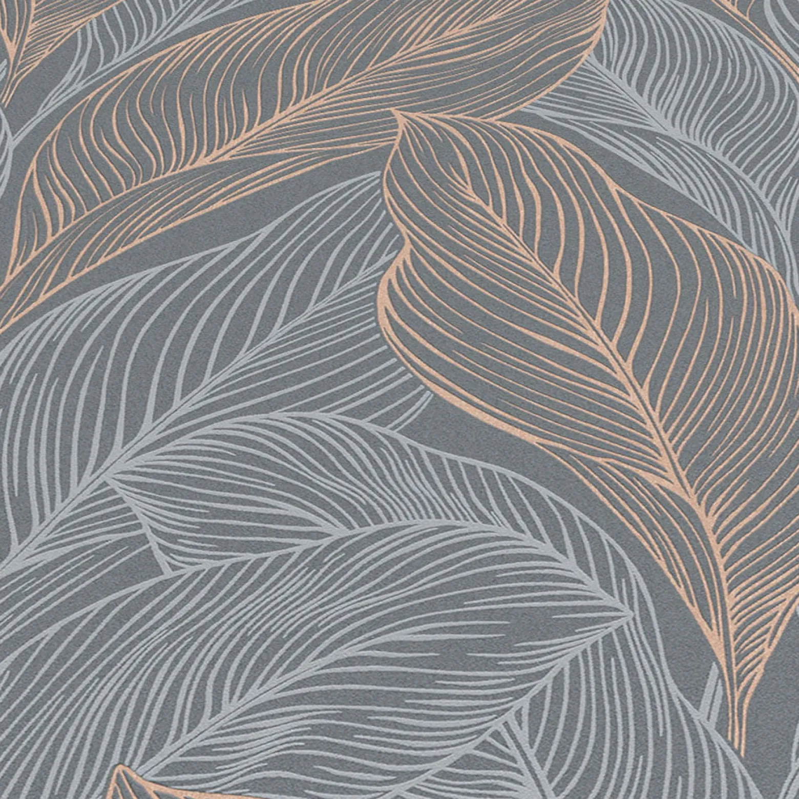 Vliestapete Blätter Grau Kupfer Metallic 10282-10
