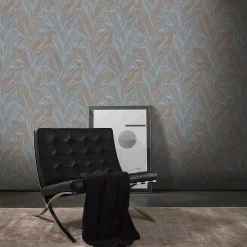 Vliestapete Blätter Grau Kupfer Metallic 10282-10
