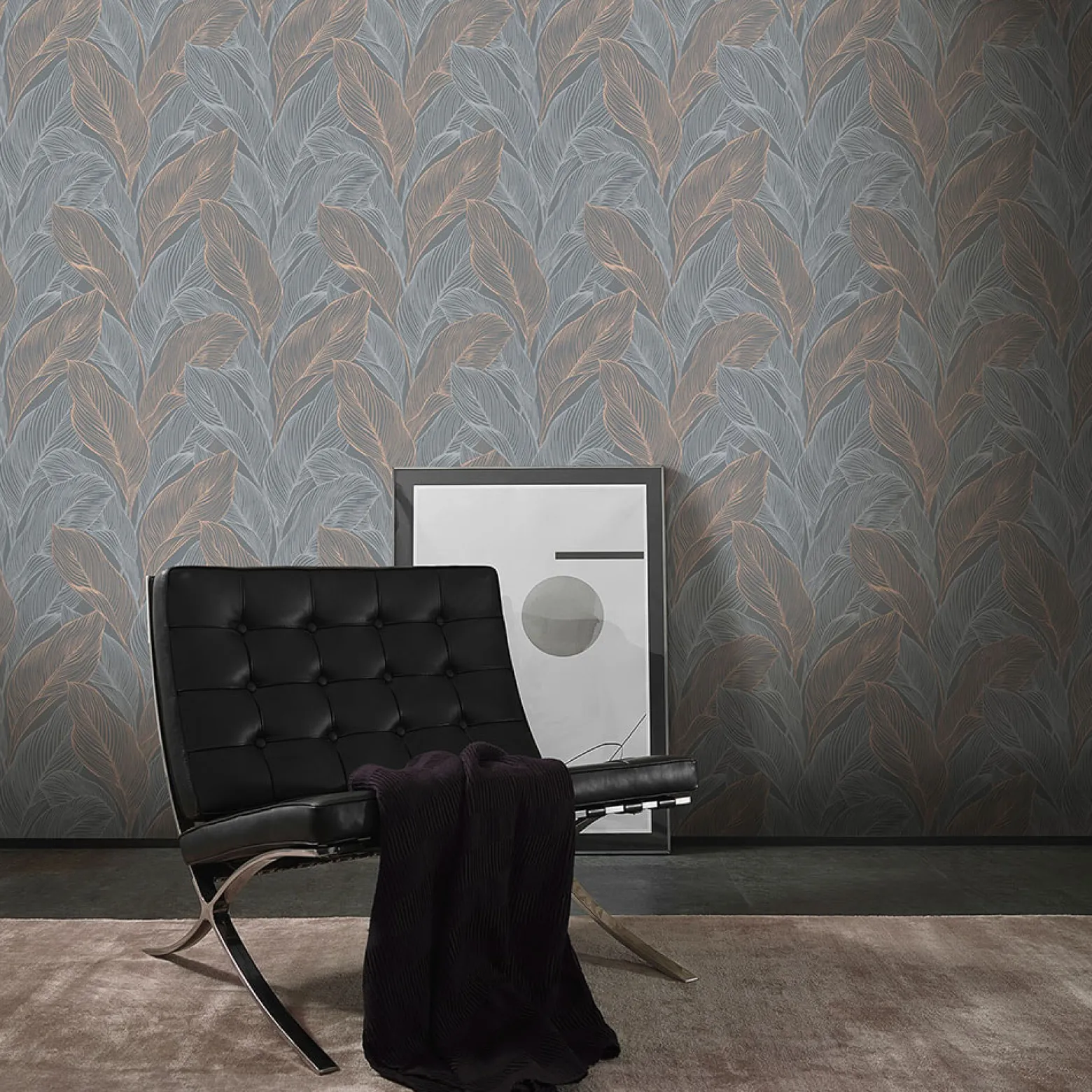 Vliestapete Blätter Grau Kupfer Metallic 10282-10