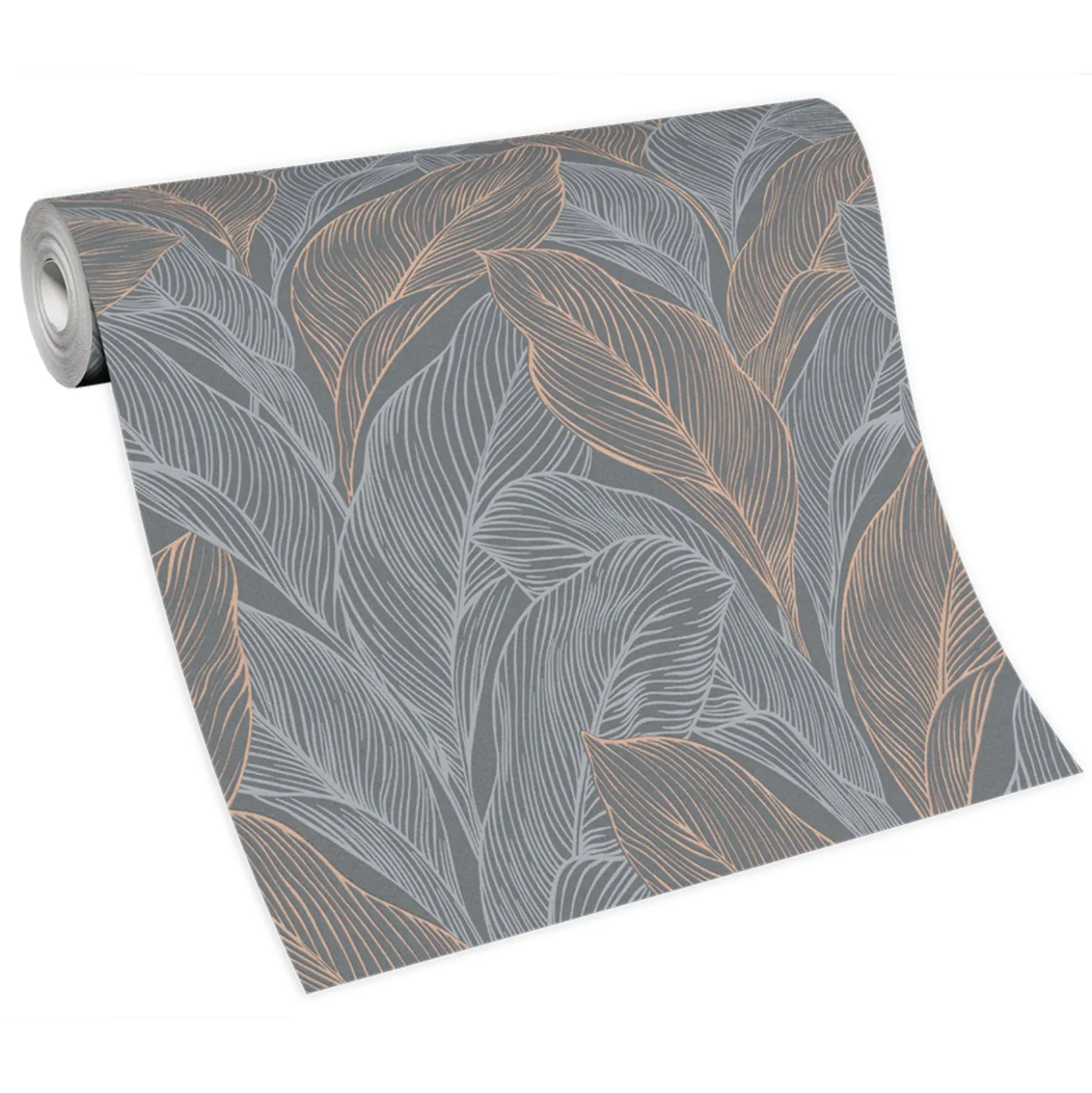 Vliestapete Blätter Grau Kupfer Metallic 10282-10
