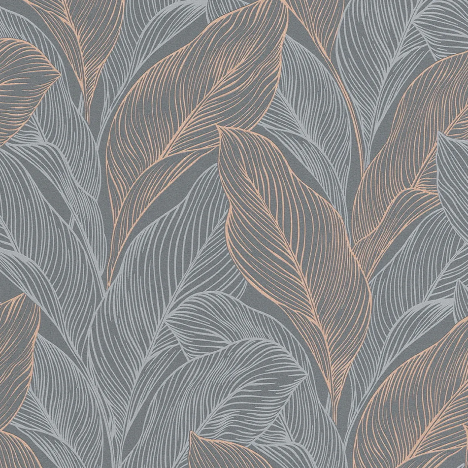Vliestapete Blätter Grau Kupfer Metallic 10282-10