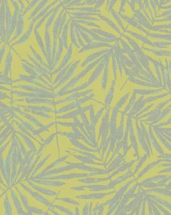 Vliestapete Blätter grüngelb silber Metallic 31317