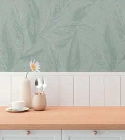 Vliestapete Blätter Grün Silber Metallic 79096-5