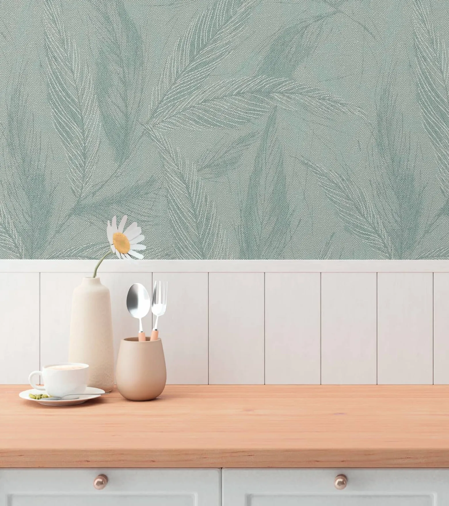 Vliestapete Blätter Grün Silber Metallic 79096-5