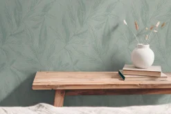 Vliestapete Blätter Grün Silber Metallic 79096-5