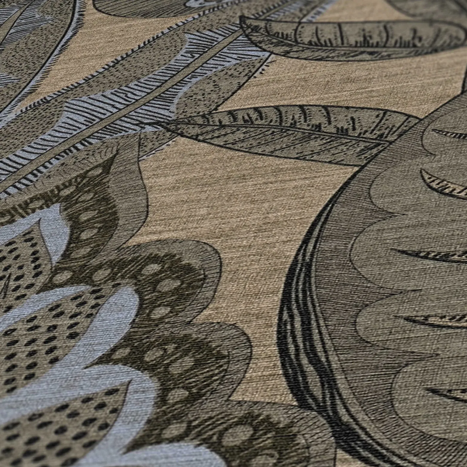 Vliestapete Blätter Illustration Beige Grau 39346-5