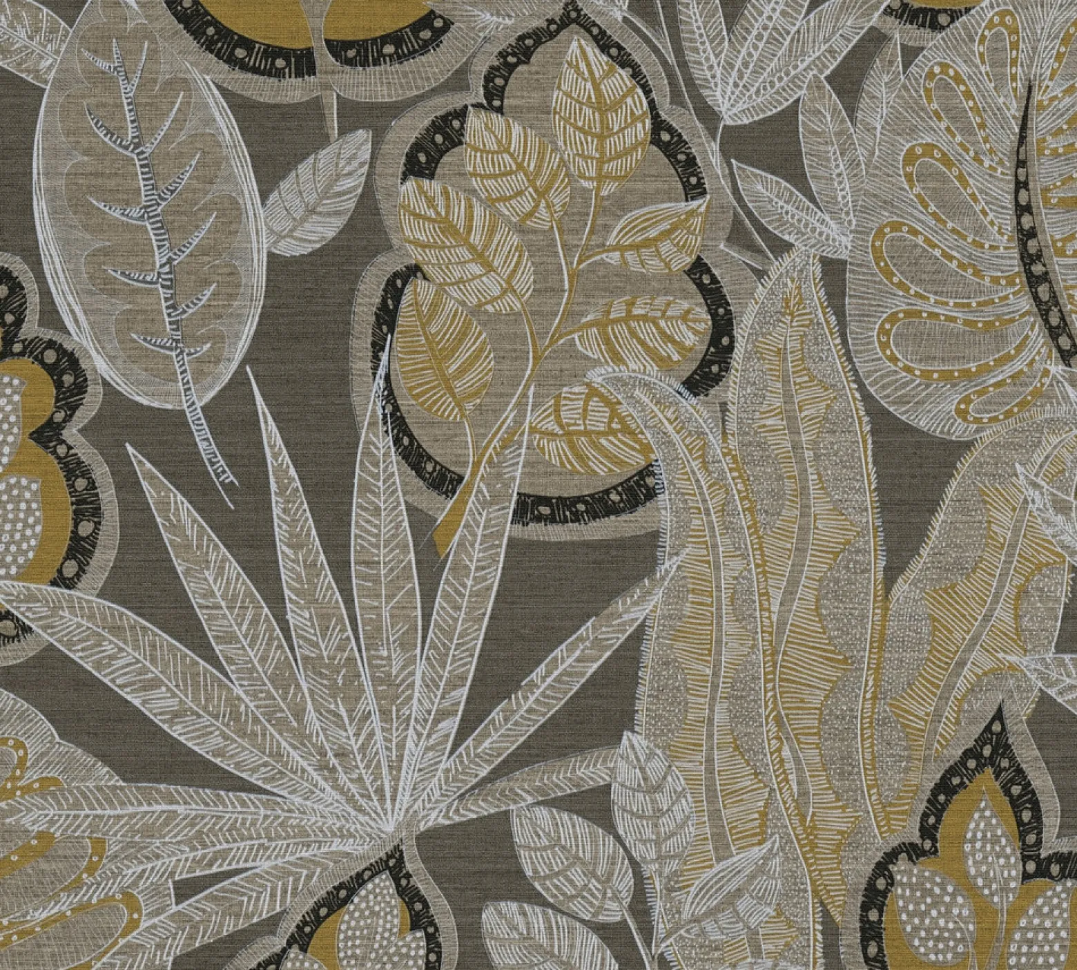 Vliestapete Blätter Illustration Braun Grau 39346-3