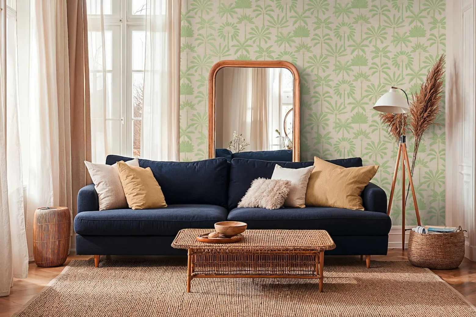 Vliestapete Blätter Palmen Beige Grün 79163-2
