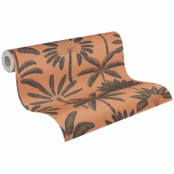 Vliestapete Blätter Palmen Orange Schwarz Metallic 79163-3