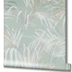 Vliestapete Blätter Palme Struktur Beige Grün 82414
