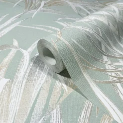 Vliestapete Blätter Palme Struktur Beige Grün 82414