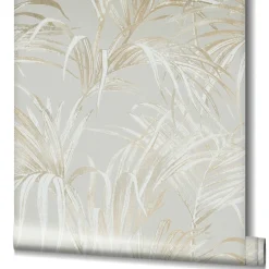 Vliestapete Blätter Palme Struktur Beige Grau 82413