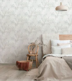 Vliestapete Blätter Palme Struktur Weiß Beige 82412