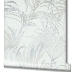Vliestapete Blätter Palme Struktur Weiß Beige 82412