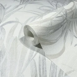 Vliestapete Blätter Palme Struktur Weiß Beige 82412