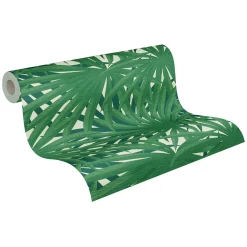 Vliestapete Blätter Palme weiß grün Glitzer 37861-3