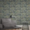 Vliestapete Blätter Pflanzen Blau Gold Metallic 39095-5