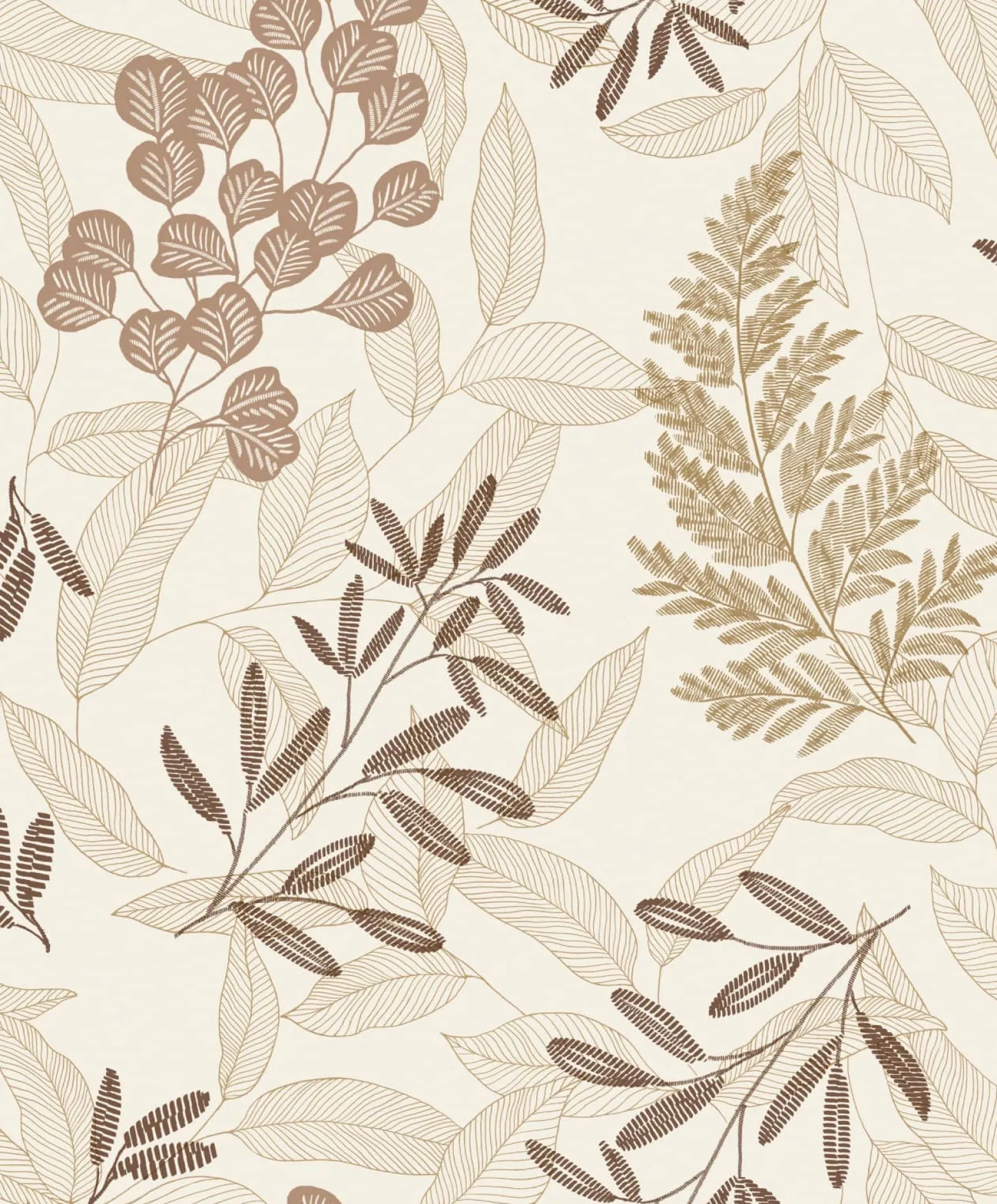 Vliestapete Blätter Ranken Creme Braun Gold A63902