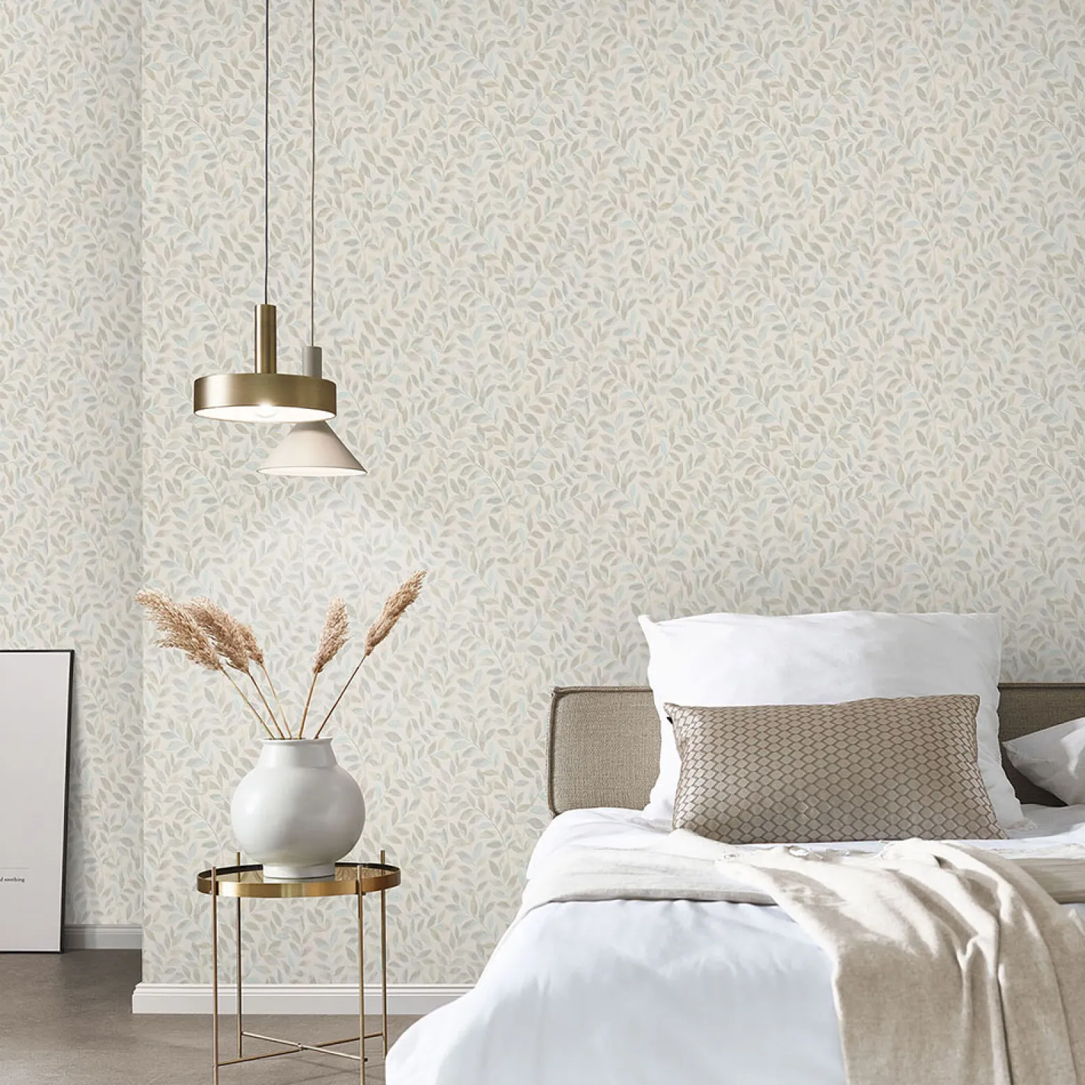 Vliestapete Blätter Ranken Creme Blau Grün 10462-02