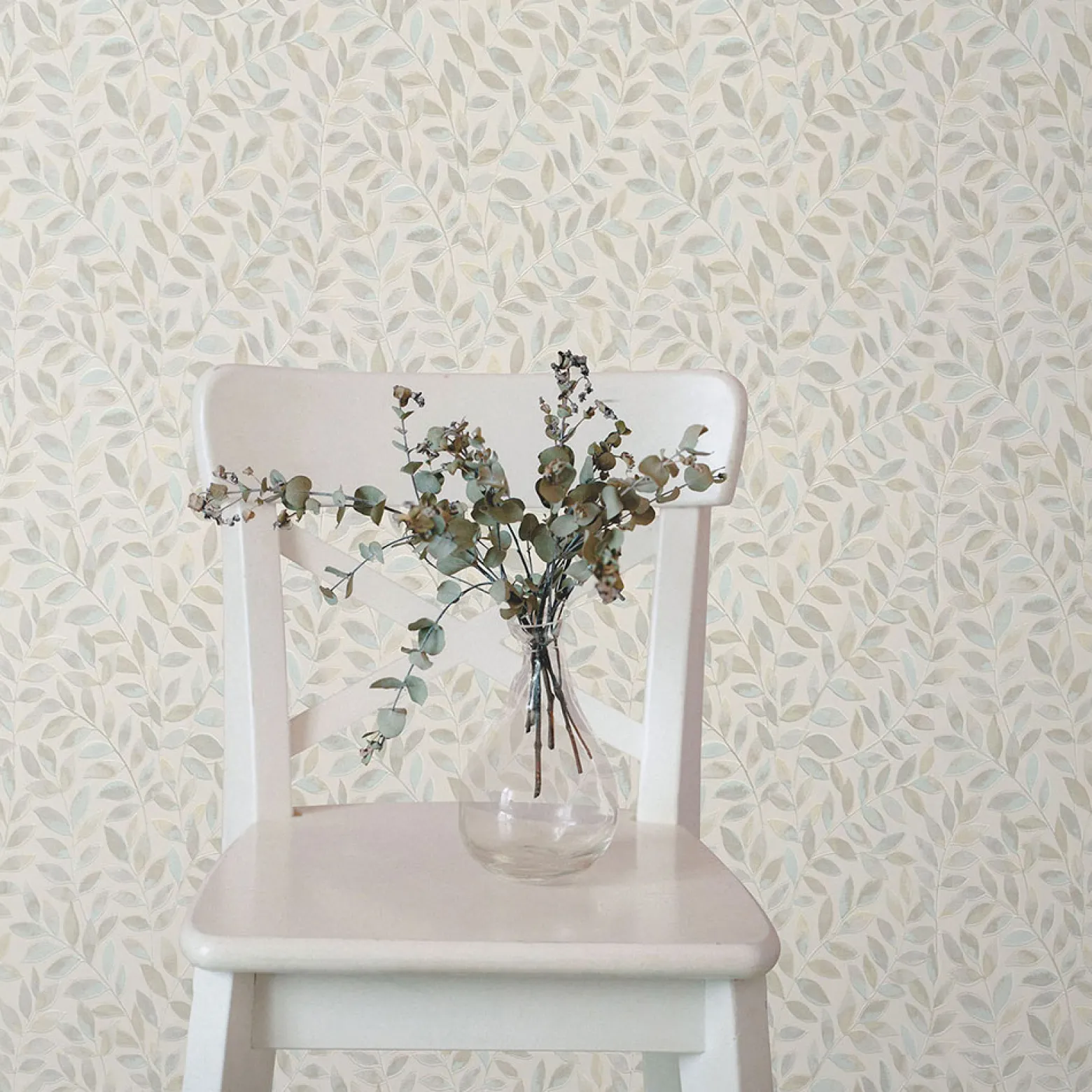 Vliestapete Blätter Ranken Creme Blau Grün 10462-02