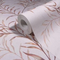 Vliestapete Blätter Ranken Rosa Orange Beige 89016