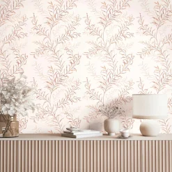 Vliestapete Blätter Ranken Rosa Orange Beige 89016