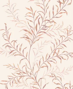 Vliestapete Blätter Ranken Rosa Orange Beige 89016