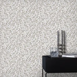 Vliestapete Blätter Ranken Weiß Braun Beige 10462-11