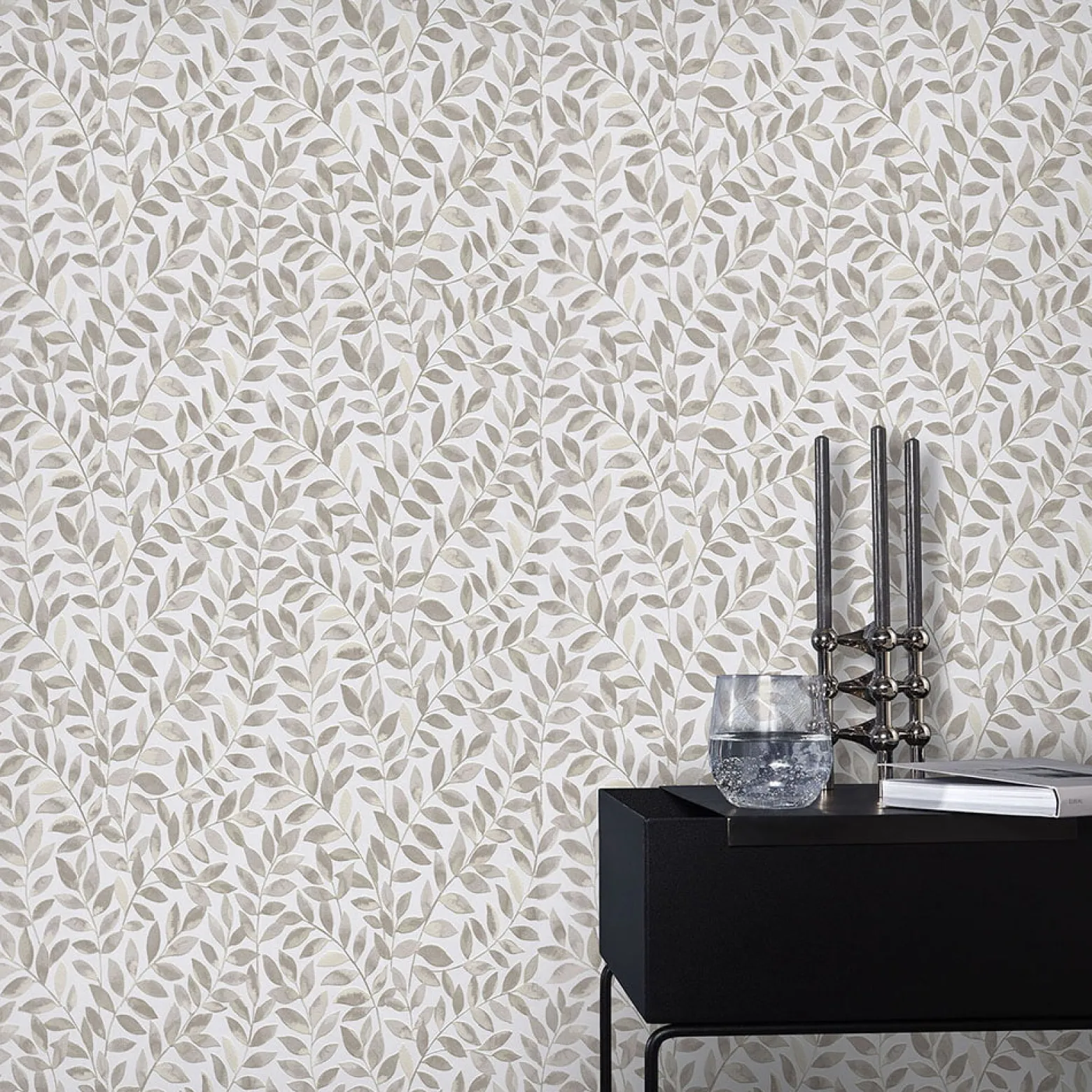 Vliestapete Blätter Ranken Weiß Braun Beige 10462-11
