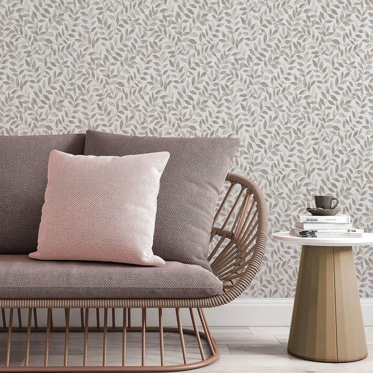 Vliestapete Blätter Ranken Weiß Braun Beige 10462-11