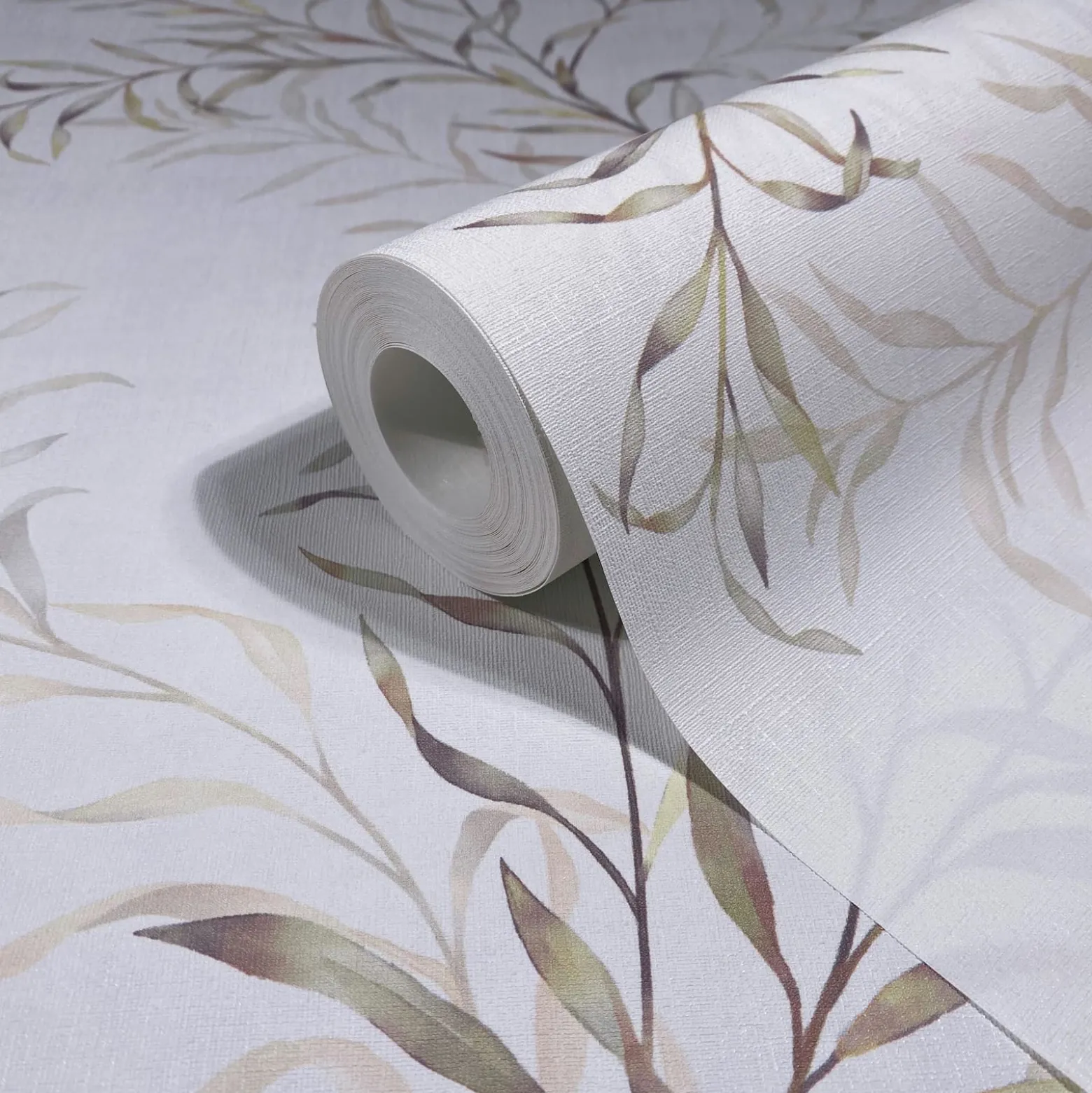 Vliestapete Blätter Ranken Weiß Beige Grün 89015
