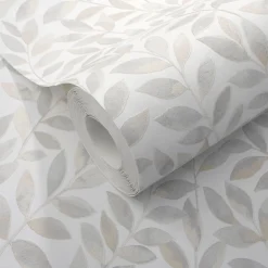 Vliestapete Blätter Ranken Weiß Beige Grau 10462-10