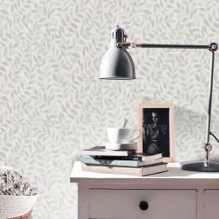 Vliestapete Blätter Ranken Weiß Beige Grau 10462-10