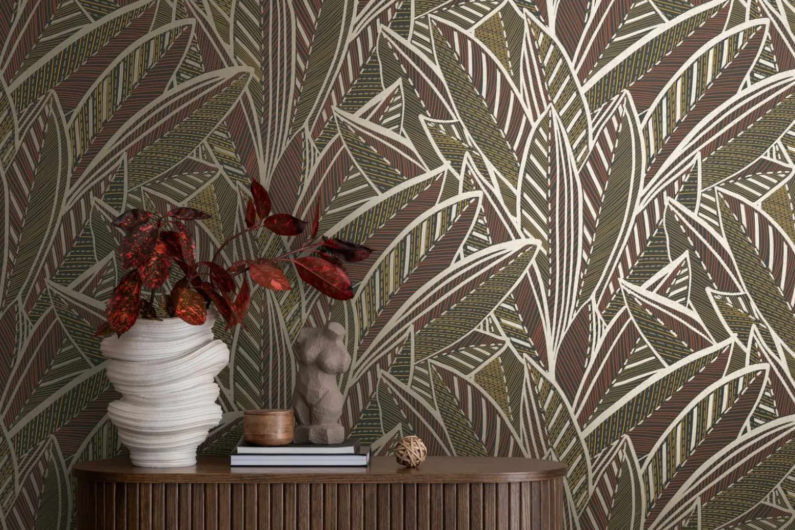 Vliestapete Blätter Schwarz Braun Metallic 39933-1