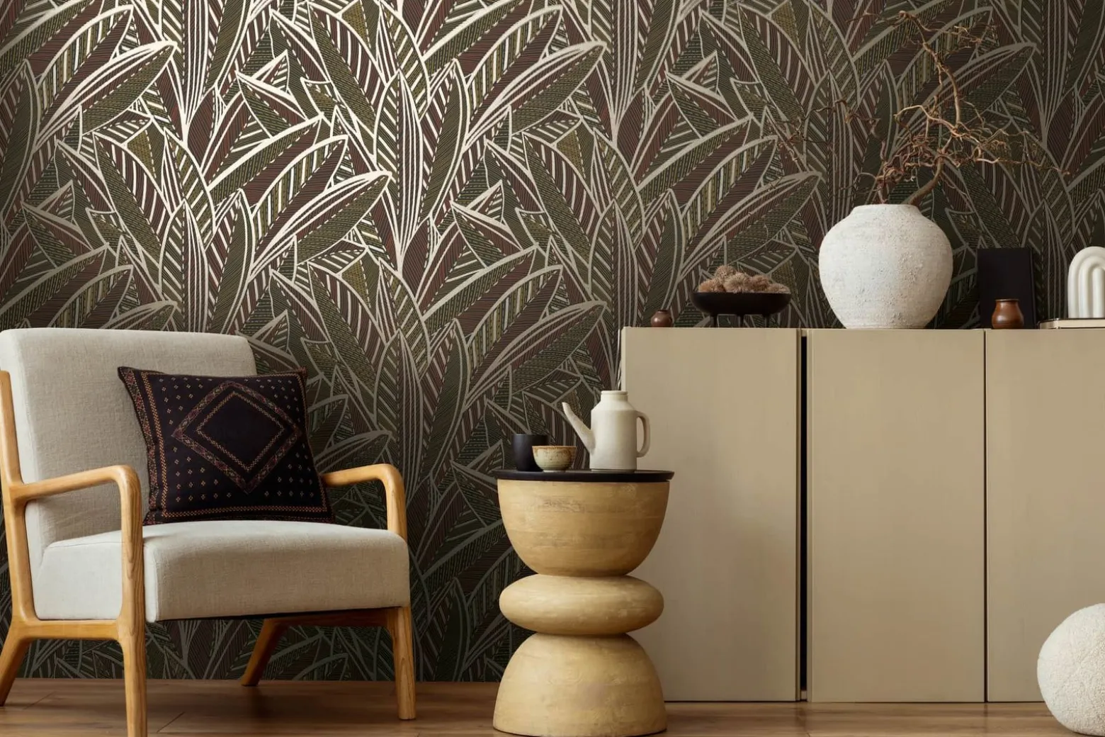 Vliestapete Blätter Schwarz Braun Metallic 39933-1