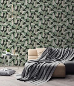 Vliestapete Blätter Schwarz Grün Gold Metallic 39094-2