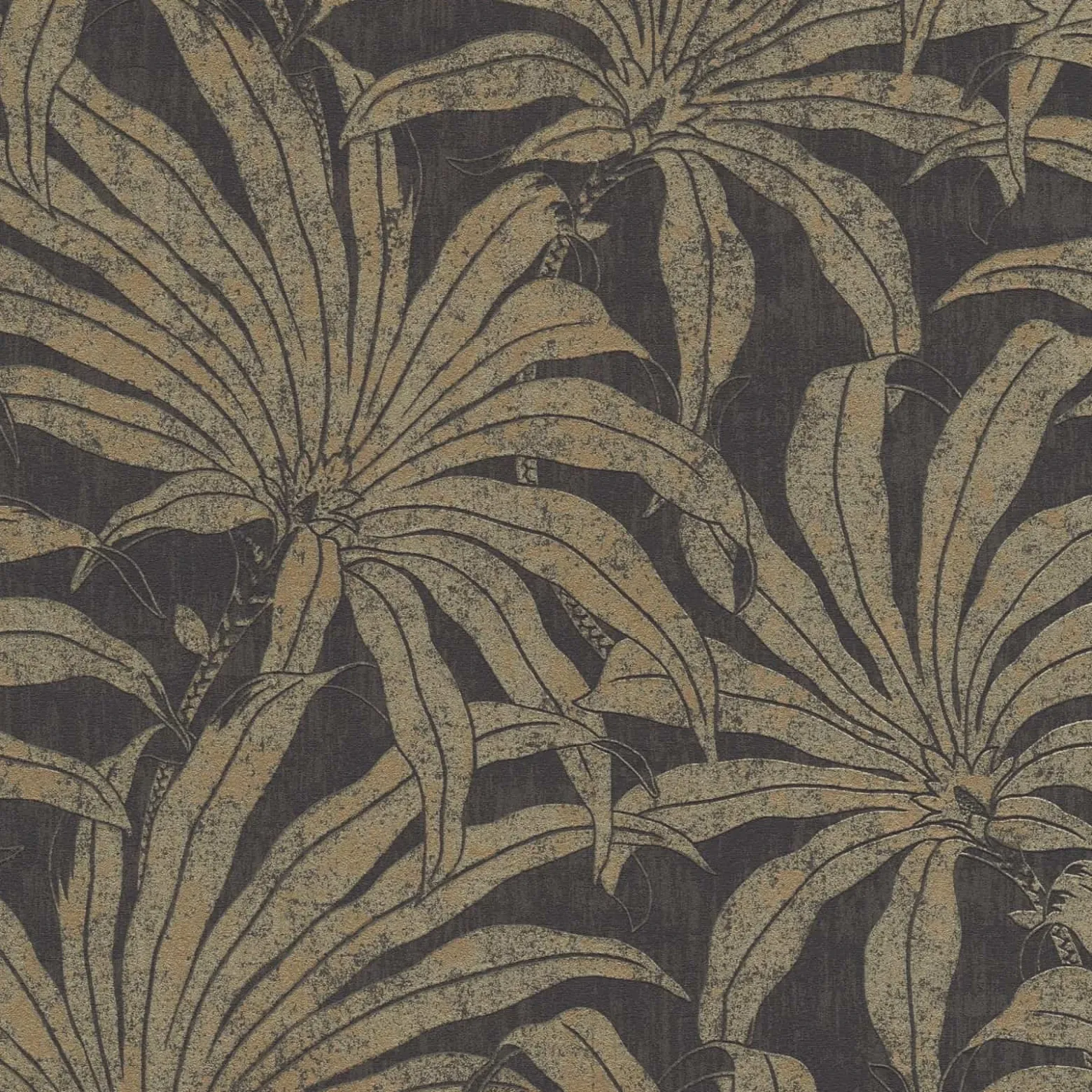 Vliestapete Blätter Schwarz Gold Kupfer Metallic 39501-1