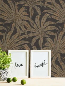 Vliestapete Blätter Schwarz Gold Kupfer Metallic 39501-1