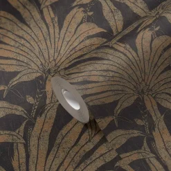 Vliestapete Blätter Schwarz Gold Kupfer Metallic 39501-1