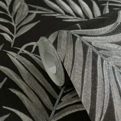 Vliestapete Blätter Schwarz Silber Metallic 79108-7