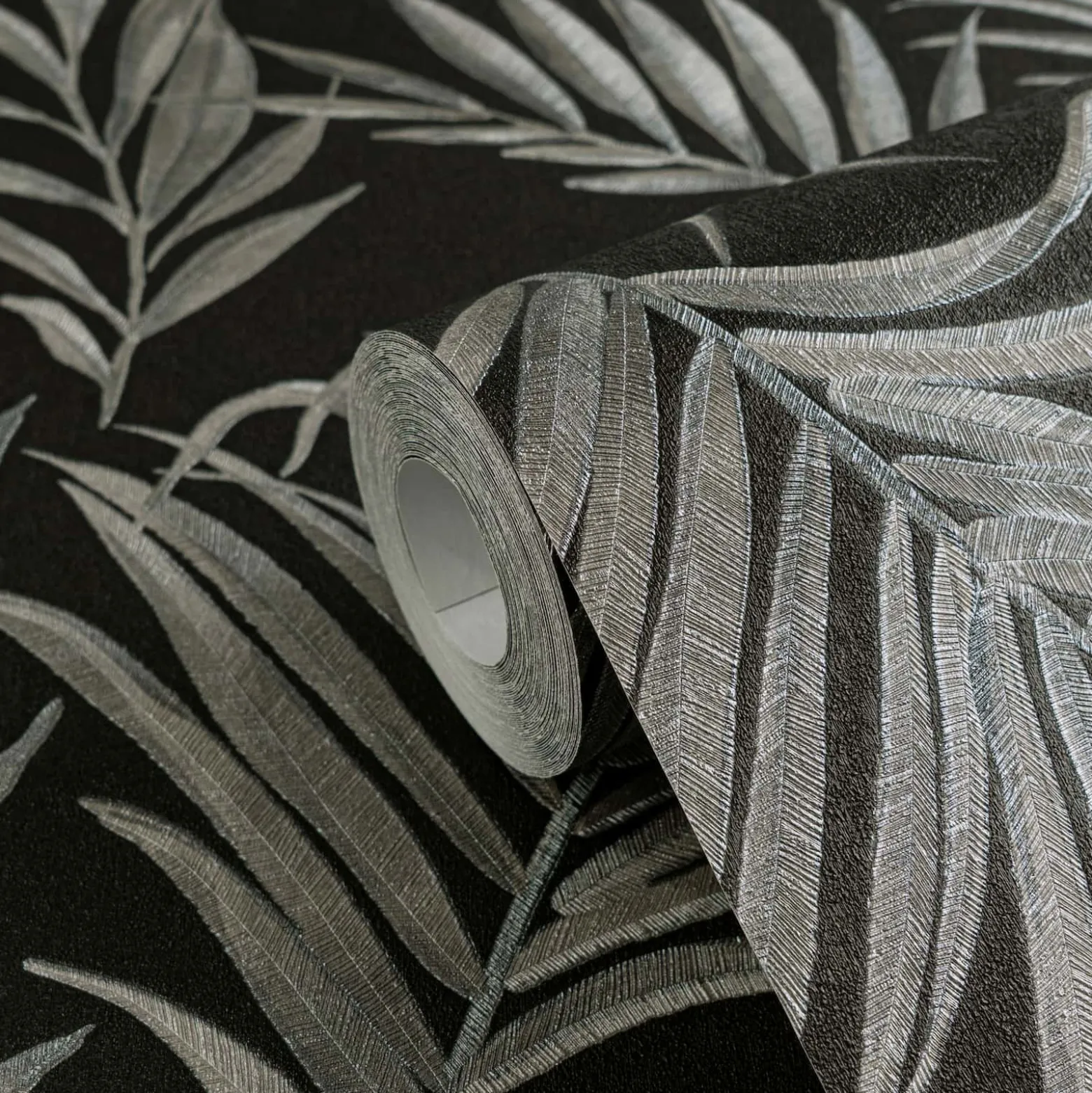 Vliestapete Blätter Schwarz Silber Metallic 79108-7