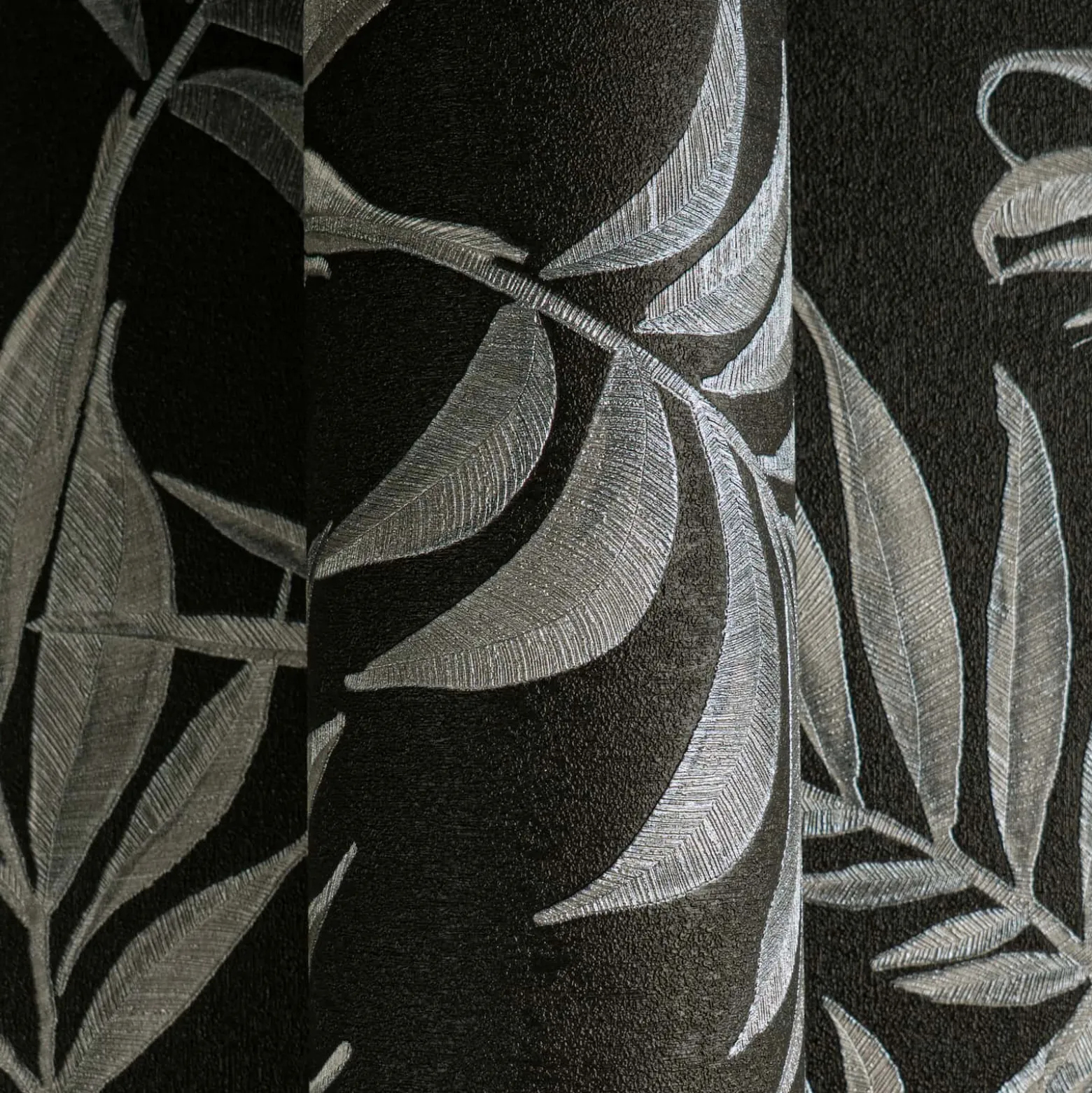 Vliestapete Blätter Schwarz Silber Metallic 79108-7